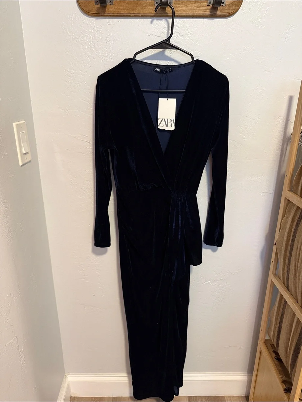 ZARA Black Velvet Long Sleeve Wrap Dress